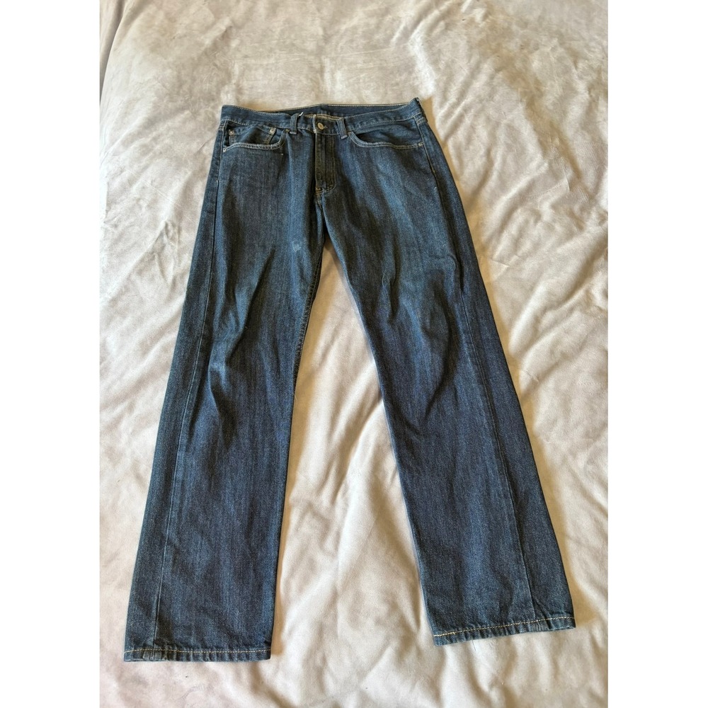 Levis 505 Regular Fit Straight Leg Jeans Dark Wash Blue Denim Mens W34 L32